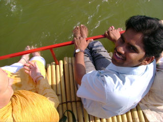 Relaxing on boat on the river