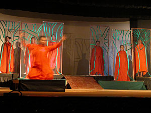 The stage set from the drama by the troupe from Manipur